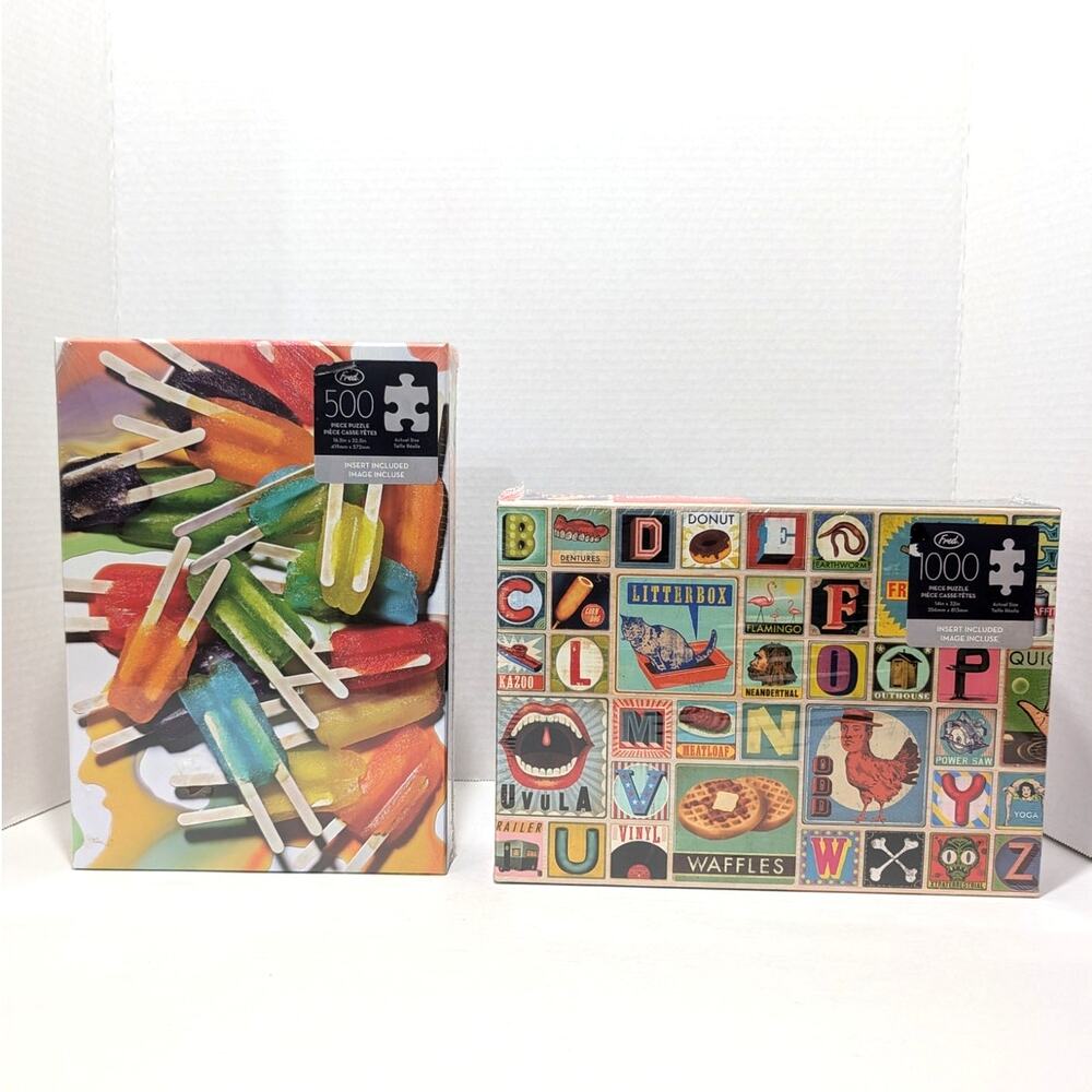 Lot of 2 Fred Puzzles SEALED Icepops 500pc & XYZ Blocks 1000pcs Genuine